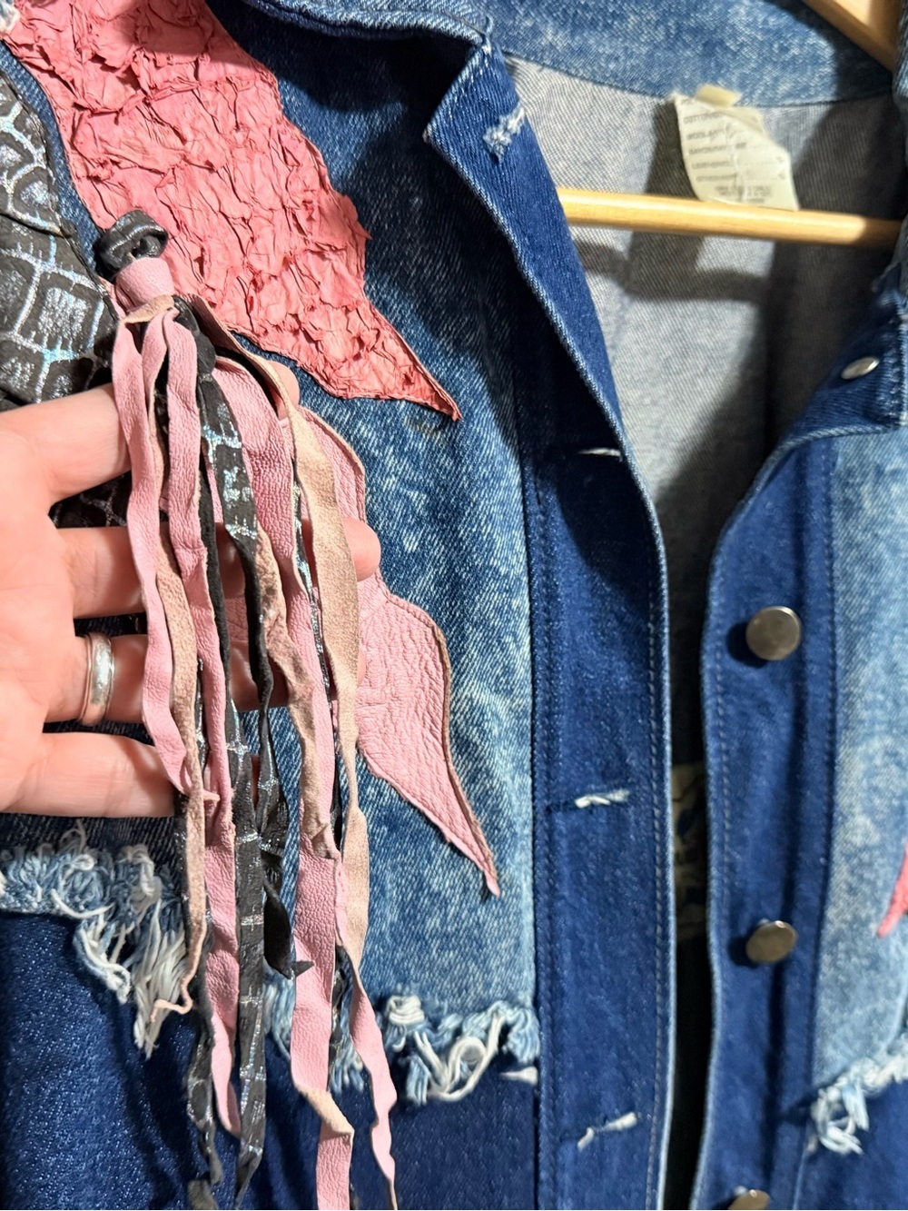 Rare Vintage 80s Denim Jacket with Pink Leather Accents - Picture 4 of 12